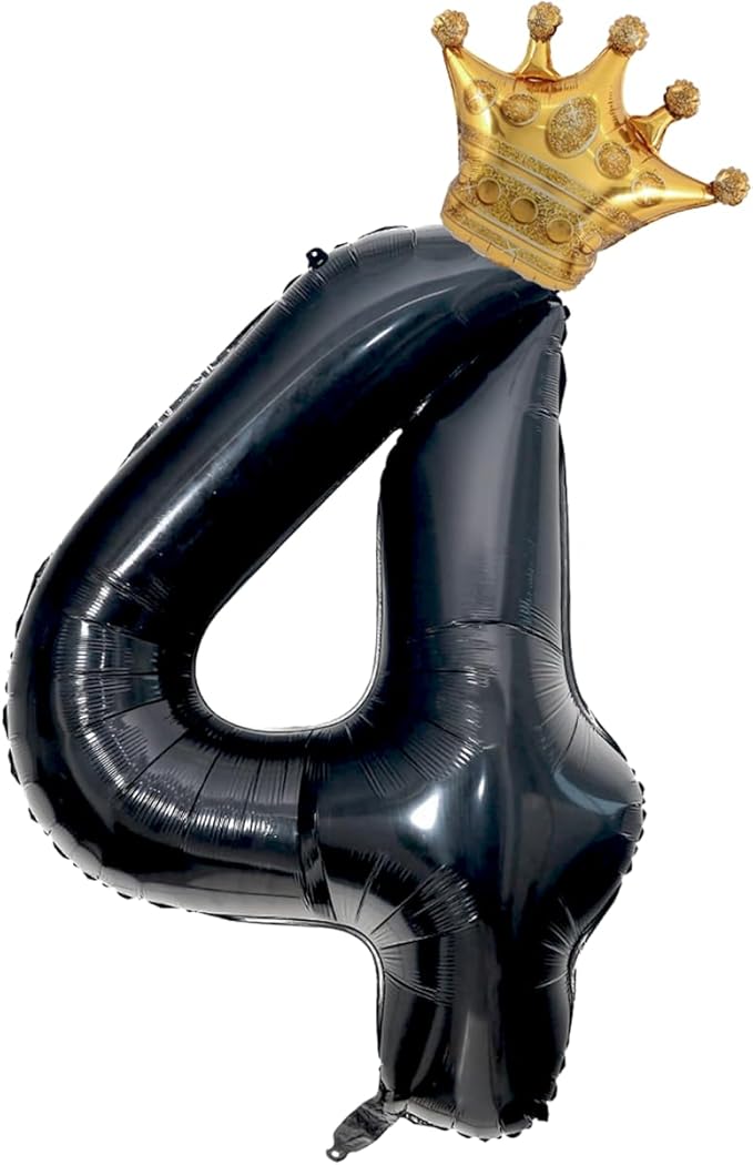 Black 4 Balloon Number, 40 inch Big 4th Birthday Balloon for Black Theme Birthday Party Supplies Anniversary, WWE Birthday Decorationsfor Boys Girls Birthday King