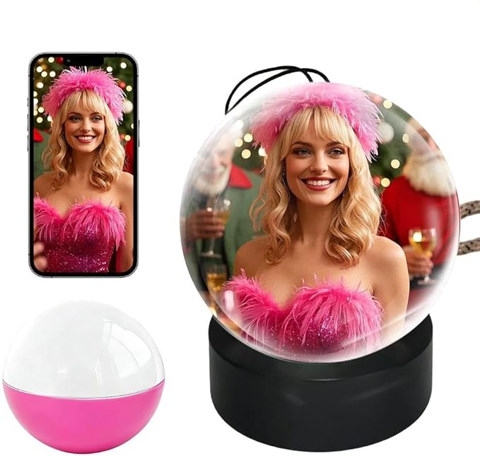 Christmas Memory Sphere Lamp, 2.7Inch Crystal Ball Digital Display Video Player, APP Personalized Videos & Photos Video Gift for Couples Friends Anniversary Birthday Christmas Tree Ornament