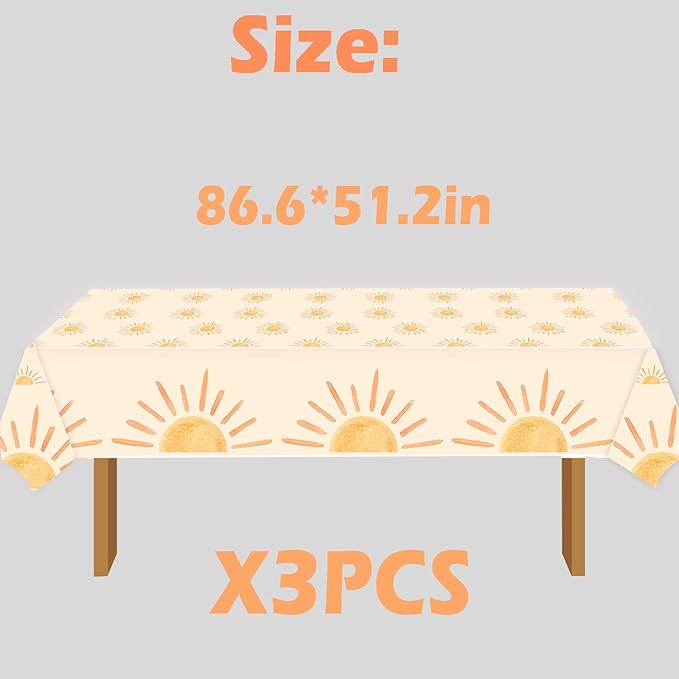 3pcs Boho Themed Sunshine Birthday Party Tablecloths Boho Party Decorations First Trip Inspired The Sun Birthday Decorations Boho Hippie Sunshine Sun Baby Shower Party Supplies Decorations