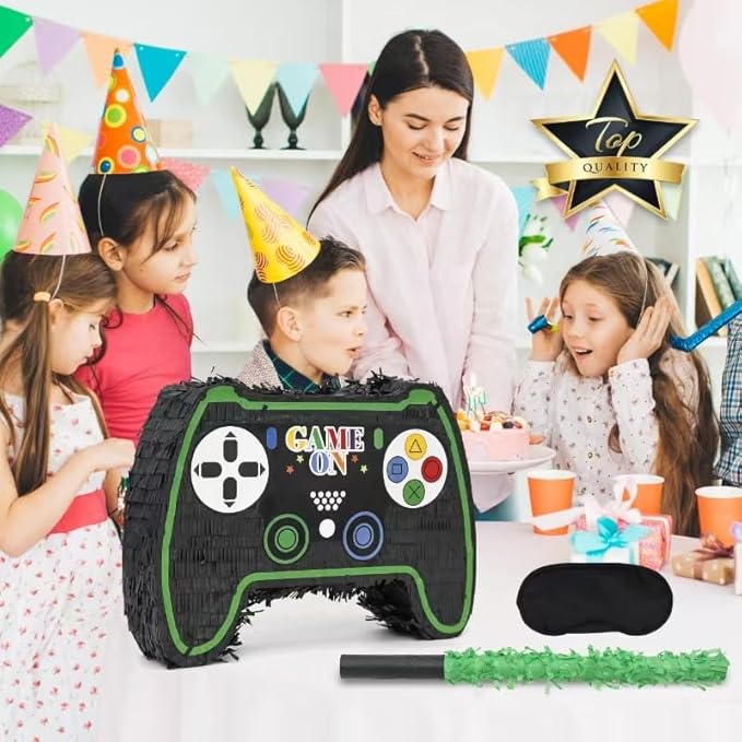 Video Game Controller Pinatas Bundle with a Blindfold and a Bat(16.5 x 12 x 3.5 Inches), Perfect for kid's Birthday Parties, Gaming Theme Parties for Boys, Decorations