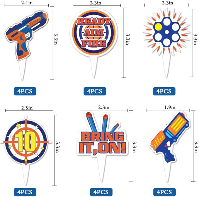 Dart War Party Cupcake Toppers Wrappers Kids Birthday Gun Picks Target Bullet Dart War Party Supplies Decoration -48 Piece