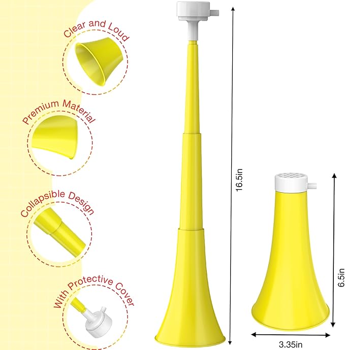 Collapsible Stadium Horn 24 Inch Vuvuzela Plastic Trumpet Horn Blow Horn Noisemakers Loud Sound Soccer Horn Cheer Horn for Sporting Events Graduation Games School Party Supplies Favors Accessories