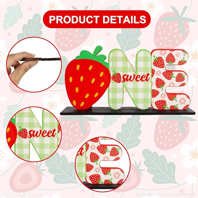Strawberry Sweet ONE Letter Sign Table Centerpieces for My Baby Girl Berry First Birthday Decor,Birthday Decorations for One Year Old Party Supplies(2 Set)