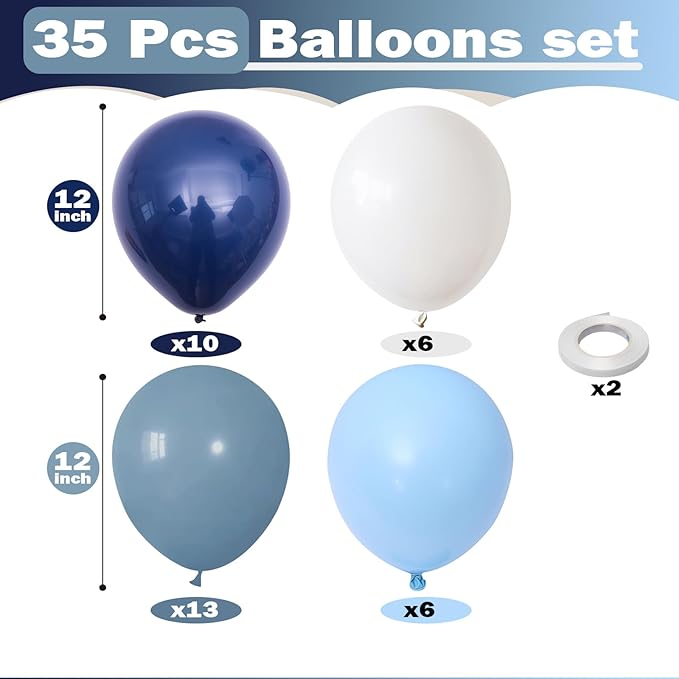 Dark Blue White Balloon, 12 Inch Different Shades Blue and White Balloon for Birthday Baby Shower Bridal Baptism Wedding Graduation Party Decorations