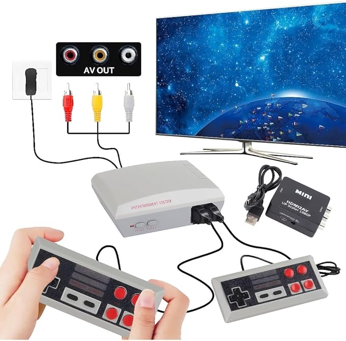 Retro Game Console with 300+ Built-in Classics, 2 Wired Controllers, HDMI Adapter Included for Plug & Play Fun