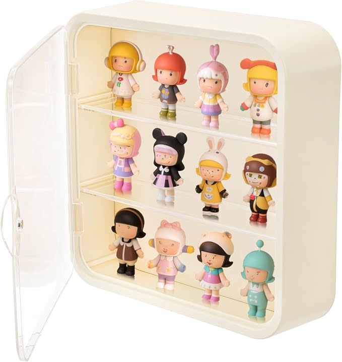 AVLA 2 Pack Display Case for Figures, 3 Tiers Clear Acrylic Doll Storage Box, Wall-Mounted Collectibles Display Stand, Minifigure Showcase with Magnetic Door for Mini Toys, Action Figures, Dust Proof