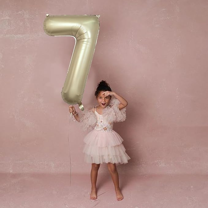 40 Inch Balloon Number 7 Metallic Gold, Large Mylar Foil Light Gold Number Seven Balloons for Girls Women, Champagne Gold Globos de Numero 7 Helium Balloons for Boys Men 7th Birthday Party Decorations