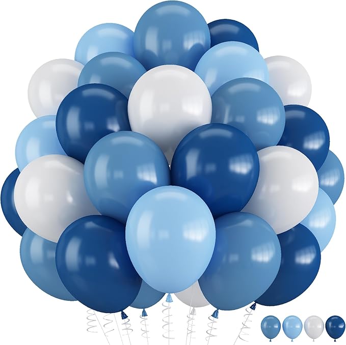 Dark Blue White Balloon, 12 Inch Different Shades Blue and White Balloon for Birthday Baby Shower Bridal Baptism Wedding Graduation Party Decorations