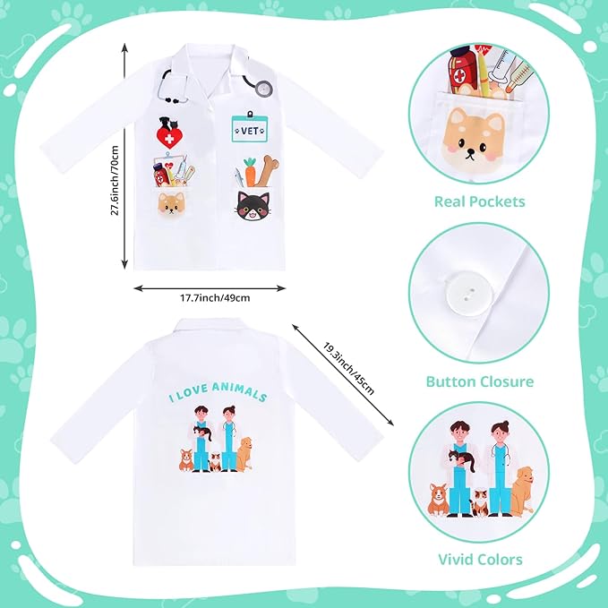 Kyson Veterinarian Costume for Kids 6 Pcs Animal Doctor Vet Dress Up Pretend Play for Boys Girls Halloween Career Day