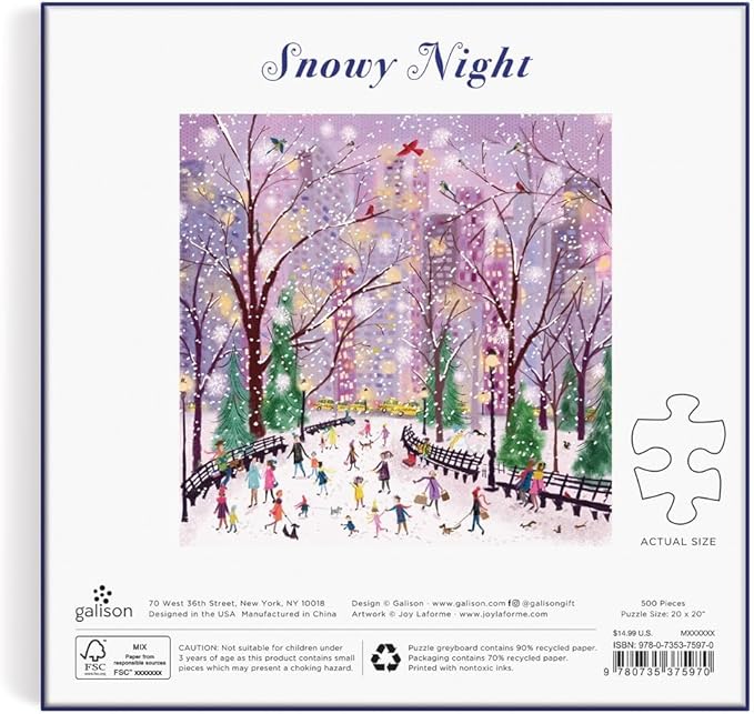 Galison Snowy Night 500 Piece Puzzle from Galison - 20" x 20" Winter Themed Puzzle That is Perfect for The Holidays, Beautiful Artwork, Thick and Sturdy Pieces, Makes a Wonderful Gift!