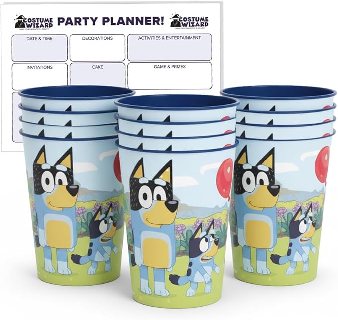 Unique Bluey 12 Pack 16 oz Plastic Reusable Favor Cups – Birthday Party Supplies, Goodie Bag Favors, Kids’ Drinkware & Take-Home Gifts