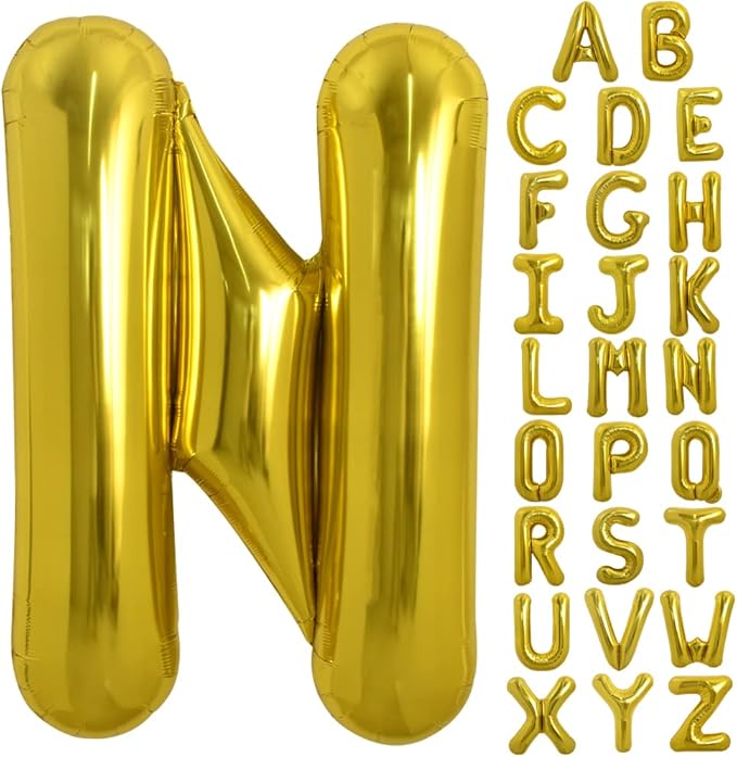 TONIFUL 40 Inch Large Gold Letter N Balloons, Foil Mylar Big Balloons for Birthday Party Anniversary Supplies Decorations