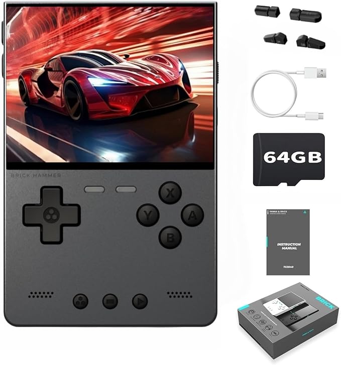 TRIMUI Brick Hammer Retro Handheld Game Console – Metal CNC Aluminum Alloy Body, 3.2" IPS Screen, 8GB Storage, Expandable to 1TB, Built-in 3000mAh Battery Black-64G