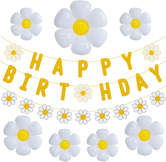 32pcs Daisy Flower Birthday Banner Balloons Decoration,Daisy Party Decorations，Daisys Flower Girls Boys Birthday Party Supplies