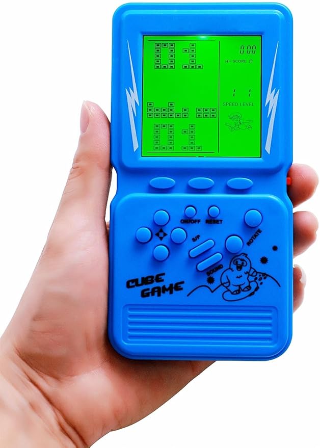 Retro Brick Game Console Large Screen with Green Backlight Built-in 23 Multi-Mode Block Games Classic Nostalgia Speed and Difficulty Adjustable Powered by 2 AA Batteries (Blue)