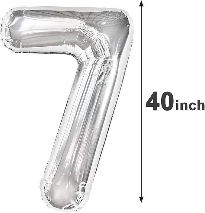 Silver Number 7 Birthday Balloon 40 Inch, Digital Balloons for 7 17 27 70 77 Party Celebration Decorations Supplies, Mylar Foil Numbers Balloon for Seven Wedding Anniversary