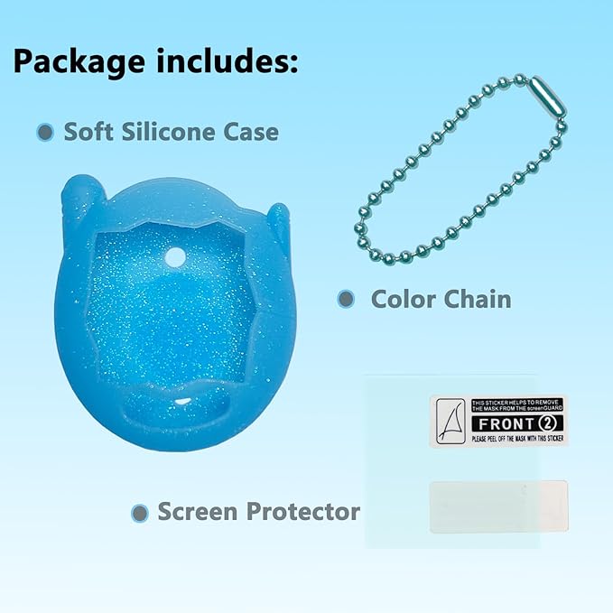 JCHPINE Silicone Cover Case for Tamagotchi Connection Virtual Reality Pet, Screen Protector for Tamagotchi Connection Electronic Pet Accessories (Silicone Case and Screen Film) (Blue)