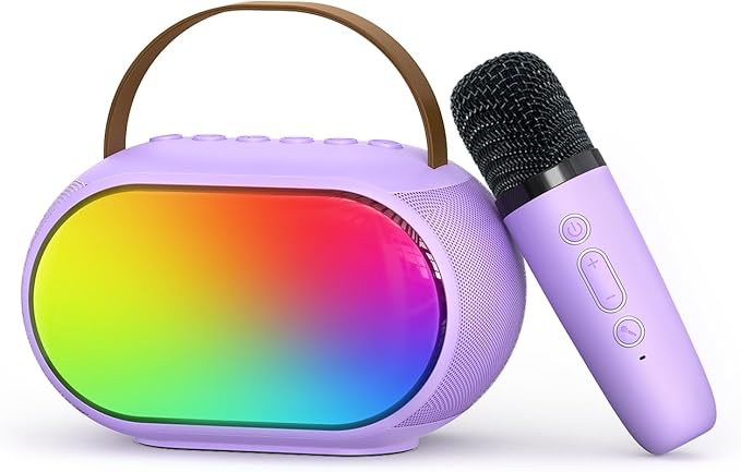 Karaoke Microphone Machine with 2 Drivers, Toy for Girls Boy Ages 3, 4, 5, 6, 7, 8, 9, 10, 11, 12+ Years Old, Portable Bluetooth Speaker Christmas Birthday Gift for Kids Teens Adults(Purple)