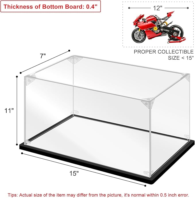 Acrylic Display Case, 15.8×7.8×11.8 Inch Clear Acrylic Display Box with Black Frame, Assemble Collectibles Display Case for Trophy, Action Figures, Dolls & Building Toys