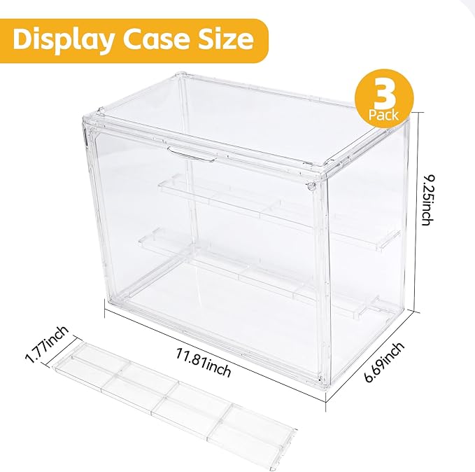 3 Packs Display Boxes for Figures Stackable Detachable Display Stand Dustproof Showcase Storage for Collectibles and Action Figures Mini Toys (3 Tiers)