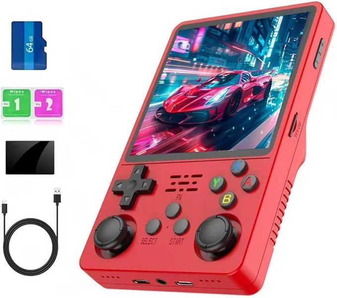 R36Plus Retro Handheld Gaming Console, Portable Retro Game Console,4.0" IPS Screen, Support 15000+ Games/26+ Emulator, Handheld Emulator(Red)