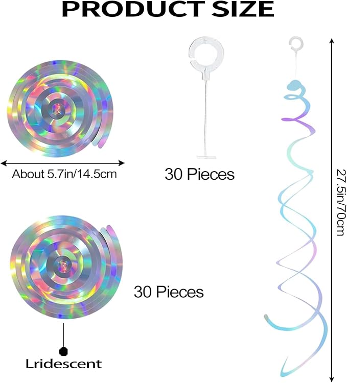 30 Pieces Hanging Swirl Party Decorations Ceiling Spiral Plastic Streamer for Birthday Graduation Wedding Celebration Baby Shower Party（Iridescent）