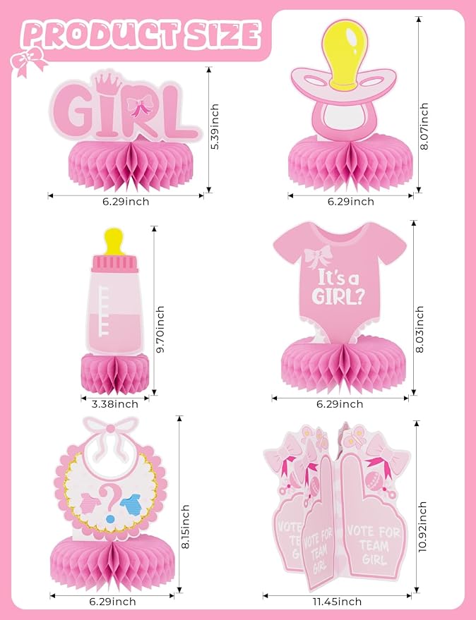 12 Pcs Baby Gender Reveal Table Decorations, Boy or Girl Centerpieces for Tables Honeycomb Centerpieces Blue and Pink Table Decor for Baby Shower Pregnancy Announcements Newborn Party Supplies