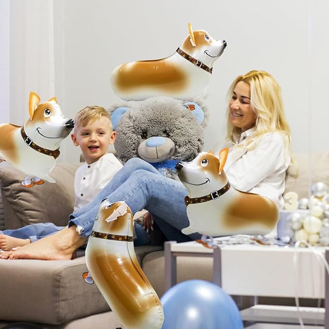 Cute Air Walkers Corgi Balloon Air Walk Pet Animal Doggy Balloon, 4 Pack Walking Corgi Dog Balloons Cartoon Animals Puppy Dog Party Supplies For Birthday Decoration Wedding Baby Shower Bridal Shower