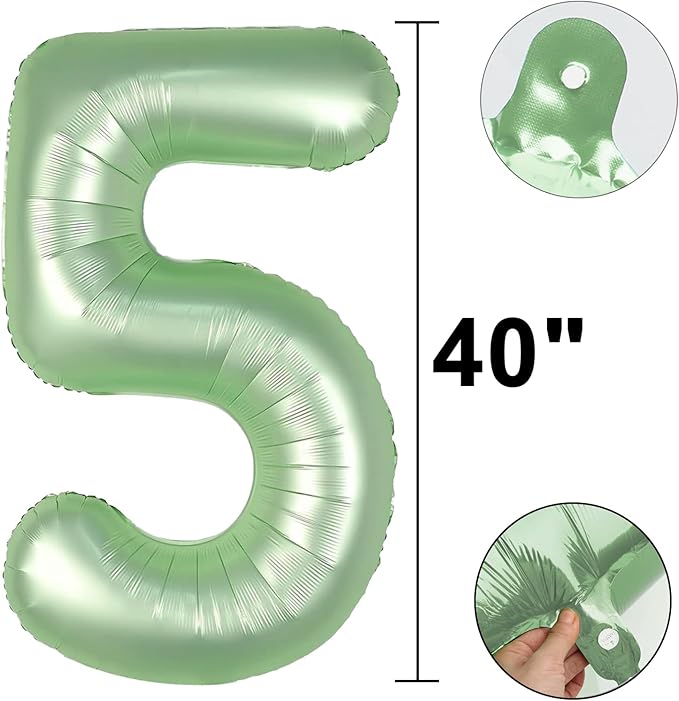 40 Inch Olive Green Balloon Number 5 Balloon Jumbo Mylar Foil Helium Balloon for 15 25 35 50 Big Giant Jumbo Huge Foil Mylar Balloons 55th 65th Birthday Balloons Men Women Party Decorations