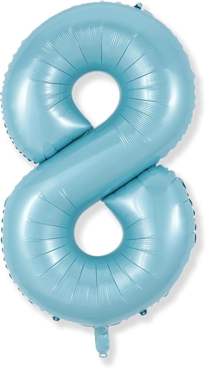 8th Birthday Number Balloons for Kids, 40 Inch Foil Number 8 Balloons Baby Pastel Blue, Helium Large Self Inflating Mylar 8 Balloons for Boys 8th Birthday Party Decor Anniversary Decoration Supplies