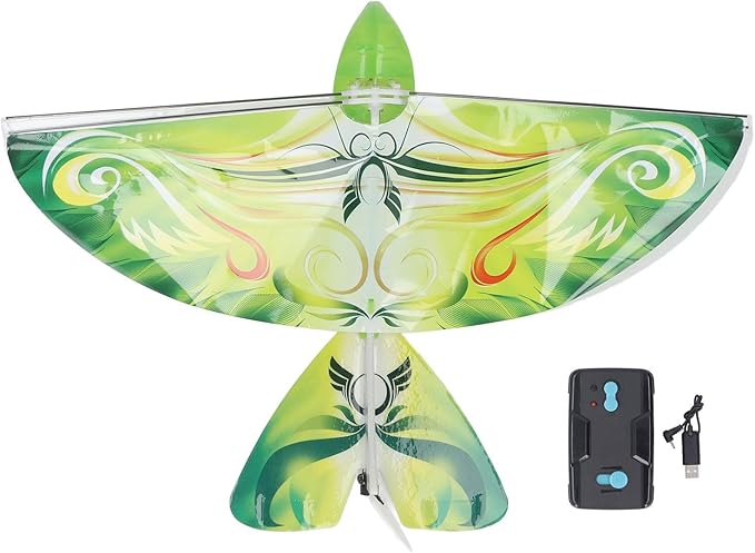 Flying RC Bird Toy 2.4GHz USB Charging LED Flapping Bird for Indoor Outdor (Green)