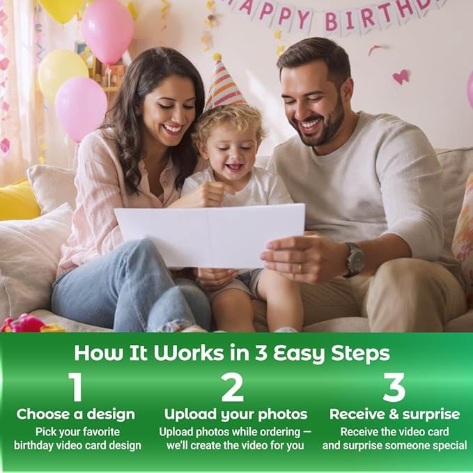 Baby Birthday Video Greeting Card – Personalized Photo Animation Gift – Sweet Keepsake for Young Kids – 7” HD Display, 256MB Memory, Long-Life Battery, Plug & Play USB Design