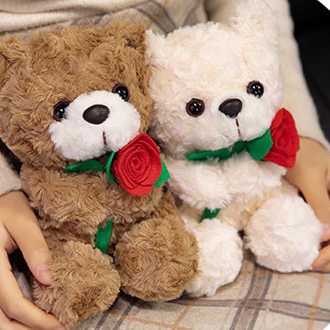 Teddy Bear Stuffed Animal Cute Flower Plush Doll Toy 8 inch for Girls Boys Christmas (Bear Flower White)