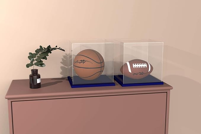 Acrylic Display Case with Navy Blue Velvet Base, 6 Inch x 7 Inch Simple Self-Assembly Clear Acrylic Box with Lid, Cube Countertop Box for Display, Collectibles, Home (6x6x7.87 inch)