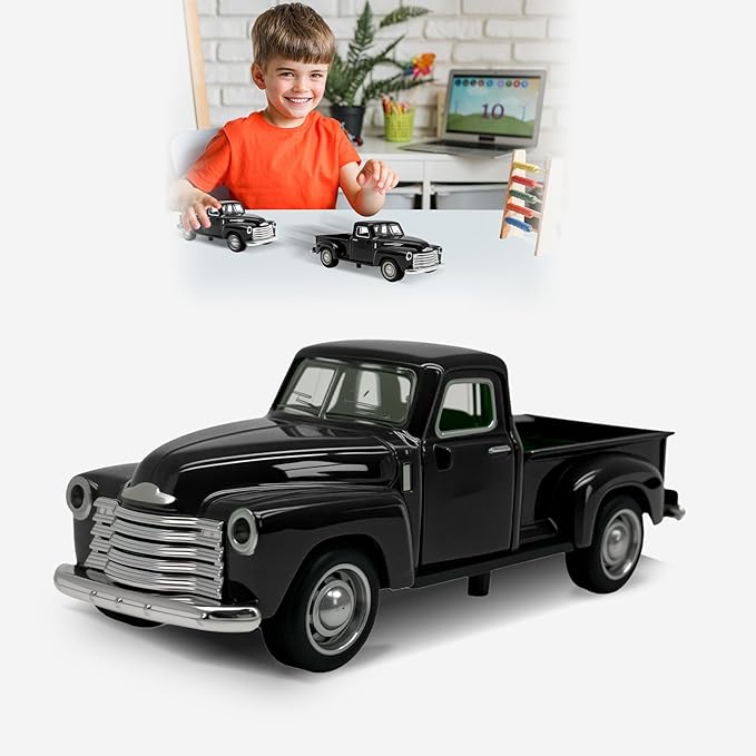 Little Black Truck Toy for Toddlers 2 3 4 5 6 7 8 Year Old Boys Girls,1:32 Alloy Toddlers Car Toy Driveable,Car Door Can Open,Toy Trucks for Kids Easter Christmas Birthday Gifts