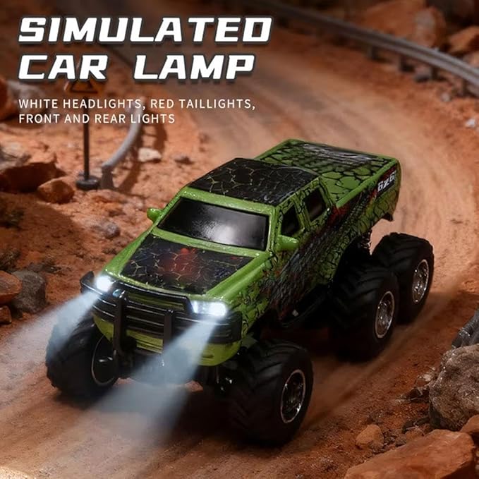 Mini Rc Truck,1/64 Scale Mini Remote Control Monster Truck with Trailer, 2.4Ghz Remote Control & APP, Rechargeable Alloy Shell RC Cars with Lights, Speed/Steering Adjustable (Blue)