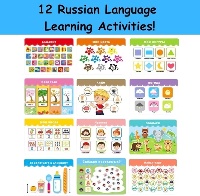 Russian Alphabet Busy Book Puzzles for Toddlers 3 and Up Learn Russian Alphabet Words for Kids Montessori Educational Sensory Toys Busy Board Gifts for 3 Year Old Boys 4 Year Old Girls Birthday Gifts