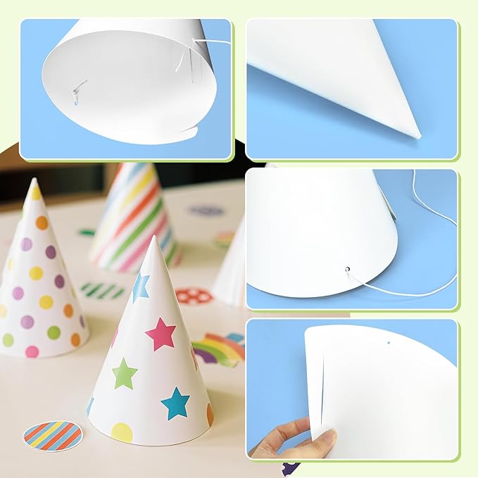 White Paper Party Hats for Kids Birthday,Decorative Bulk Cone Crafts for Adults Art DIY, Halloween Supplies（20/40/60）