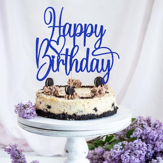 Handmade Glitter Happy Birthday Cake Topper- Happy Birthday Cake Decor,Fabulous Cake Decoration，Anniversary/Birthday Party Decoration Supplies (Dark blue)