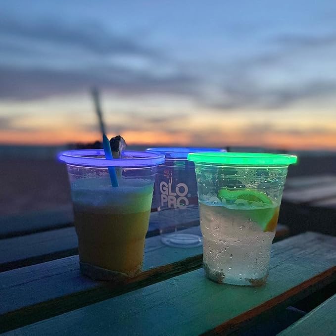 Glo Pro Glow Party Cups 16oz Light Up Neon Glowing Cups with Glow Sticks, Glow in the Dark Blacklight Party Supplies for Birthdays, Weddings, Bars & Raves.