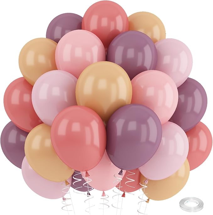 Pink and Purple Balloons 12inch Dusty Purple Blush Pink Balloon for Neutral Birthday Party Decorations Pale Nude Apricot Latex Balloons for Arch Boho Bridal Wildflower Baby Shower