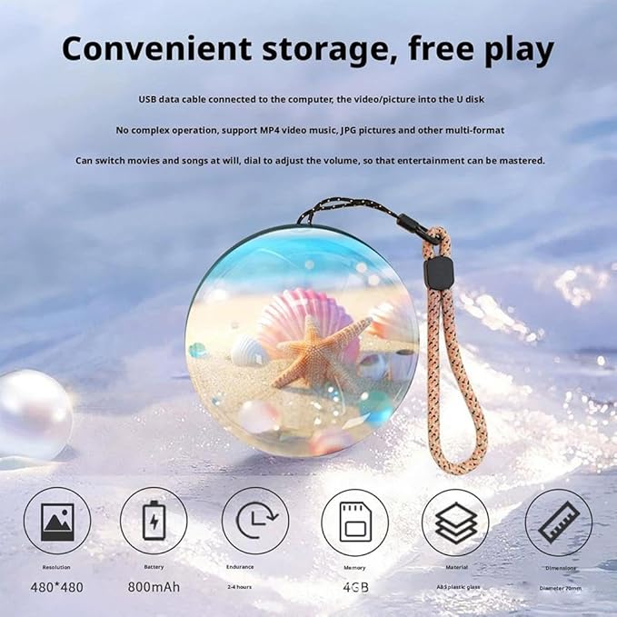 2.76" Crystal Ball Video Player, 3D Memory Orb Ball Digital Display Memory Sphere Lamp with Sound, Uploadable Videos & Photos, Personalized Gift for Birthday Anniversary Xmas