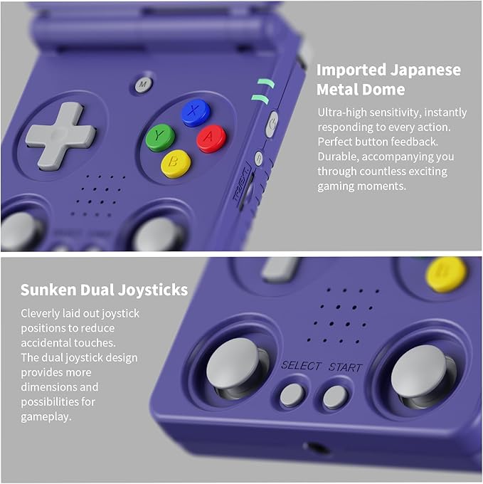 Doriteney Flip Retro Handeld Video Game Console 3.4" IPS Screen 64GB TF Card Preload Electronic Games, Support WiFi Bluetooth HD Indigo Flip