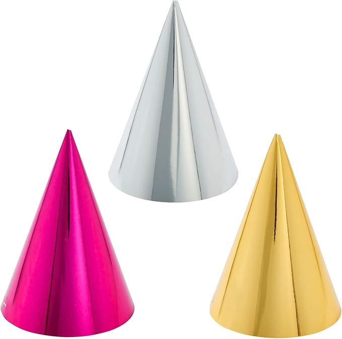 BLUE PANDA Party Hats - 50 Pack, Metallic Blue/Green/Gold/Silver/Hot Pink, Cone - Bulk Set for Kids & Adults