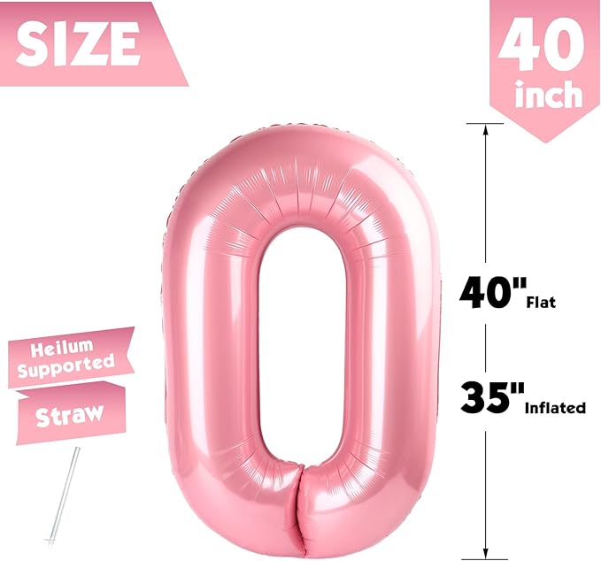 40 Inch Pearlescent Pink Number 0 Balloon, Giant Number 0 Balloons for 10th 20th 30th 40th Birthday Decorations, Party Supplies for Baby Boy Girl, Pearlescent Pink Party Decor