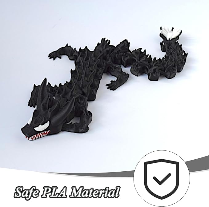 3D Printed Dragon,3D Printed Dragon Model,Flexible Articulated 3D Dragon Fidget Toy,Unique 3D Printed Animals Gift and Desktop Decoration (Black-10 inch).