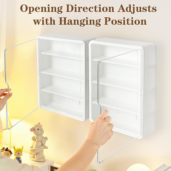 4-Tiers Clear Display Case for Figures, Wall-Mounted Display Box with Adjustable Shelves, Dustproof Display Cabinet Organizer for Mini Figures, Blind Box Toys and Collectibles (White)