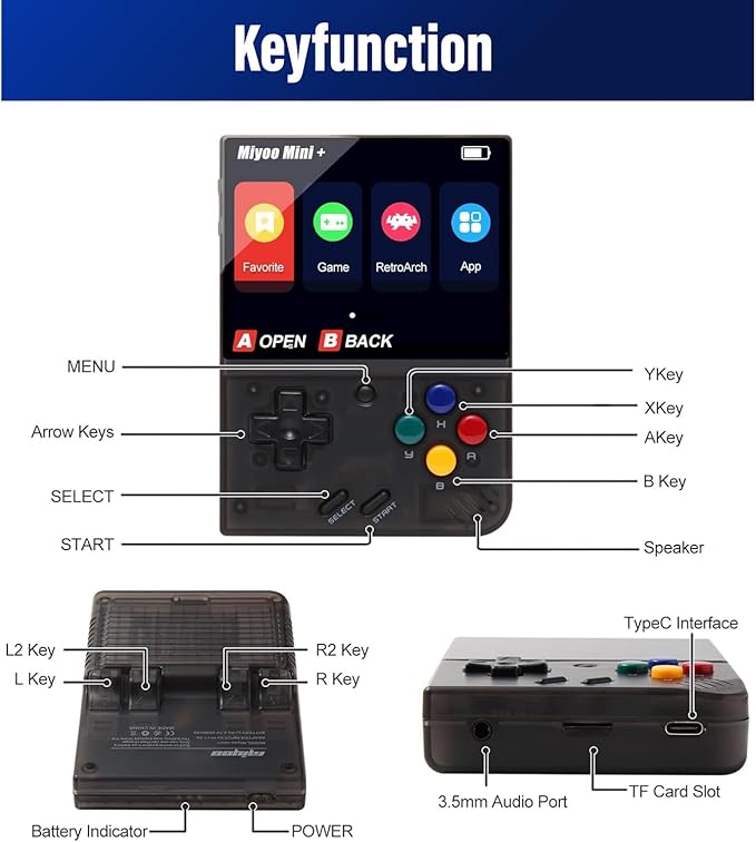 Miyoo Mini Plus, Retro Gaming Console with 64G Memory Card, 3.5-inch IPS Screen, 3000mAH Long Endurance Battery，with Storage Case, Support 10000+ Games (Transparent Purple 64G)