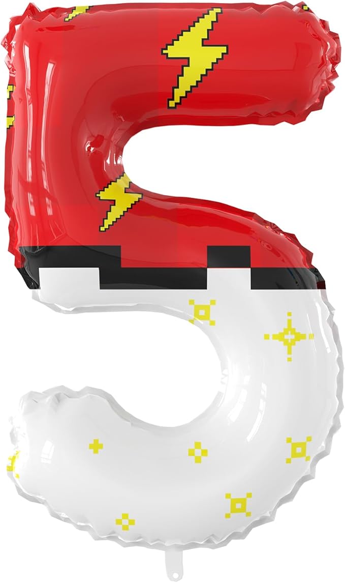 40 Inch Giant Red and White Cartoon Theme Number Foil Balloons - Large Number 5 Balloons Animation for Kids' Birthday Anniversary Party Decorations Supplies (Numbers 0-9 Available)