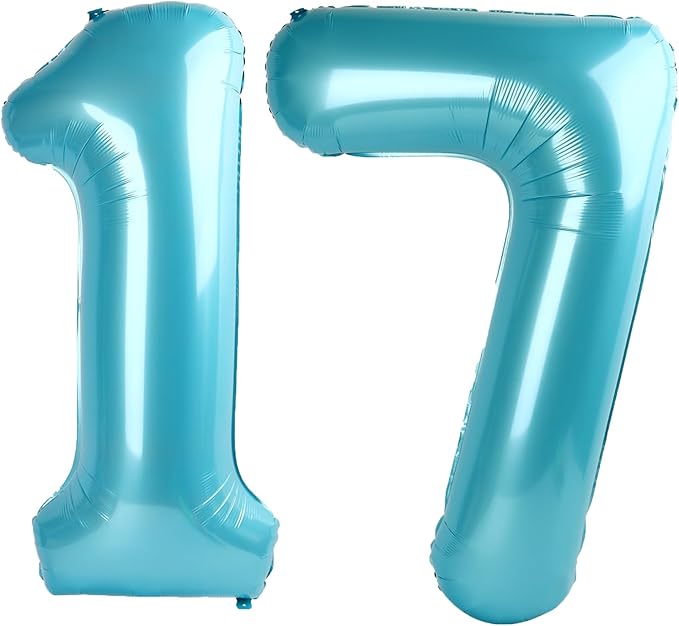 40 Inch Light Blue Number 17 Digital Balloon,Jumbo Mylar Foil Helium Balloon for 17 Balloons for Birthday Party,Wedding Anniversary Party Decorations